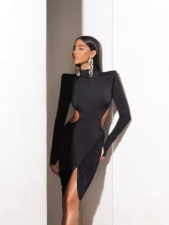 Ruched Elegant Dress Full Sleeve
