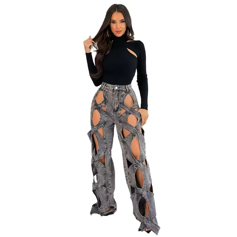 Baggy Hallow Out Denim Jeans