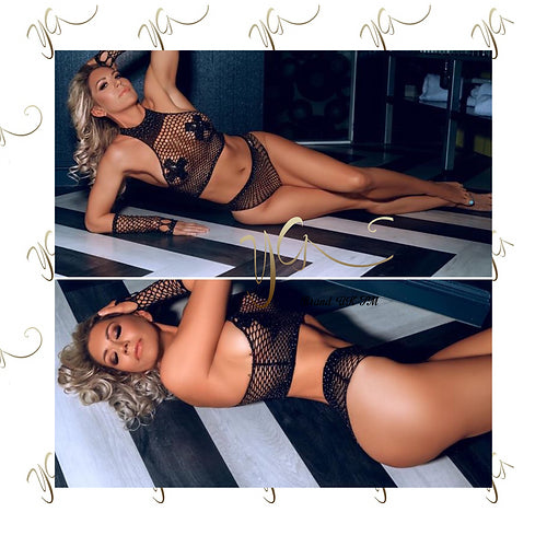 Fishnet diamante 3  piece lingerie set