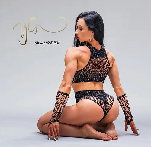 Fishnet diamante 3 piece lingerie set1