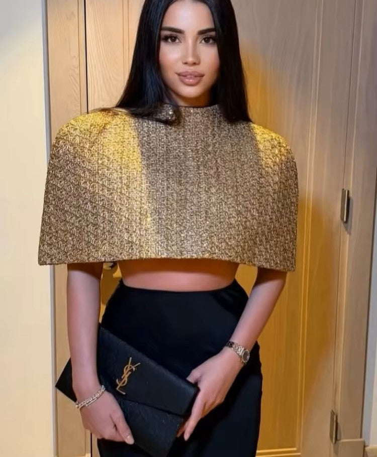 Elegant Gold Sparkle Capelet Top