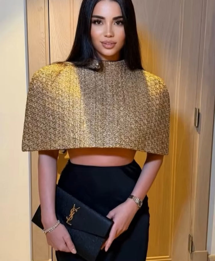 Elegant Gold Sparkle Capelet Top