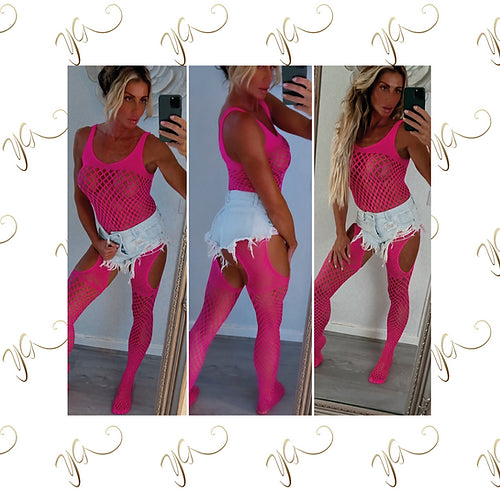 Neon pink rave bodysuit1