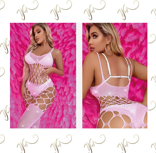 Pink diamanté fishnet body