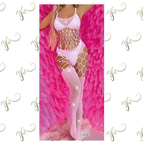 Pink diamanté fishnet body1