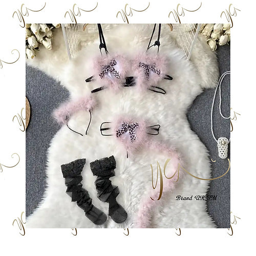 Pink fluffy  lingerie set