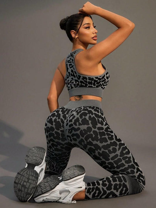 Black and Grey 2 Piece Leopard Print Set